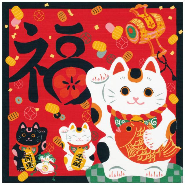 Japonský šátek Furoshiki 50 x 50 Maneki Neko